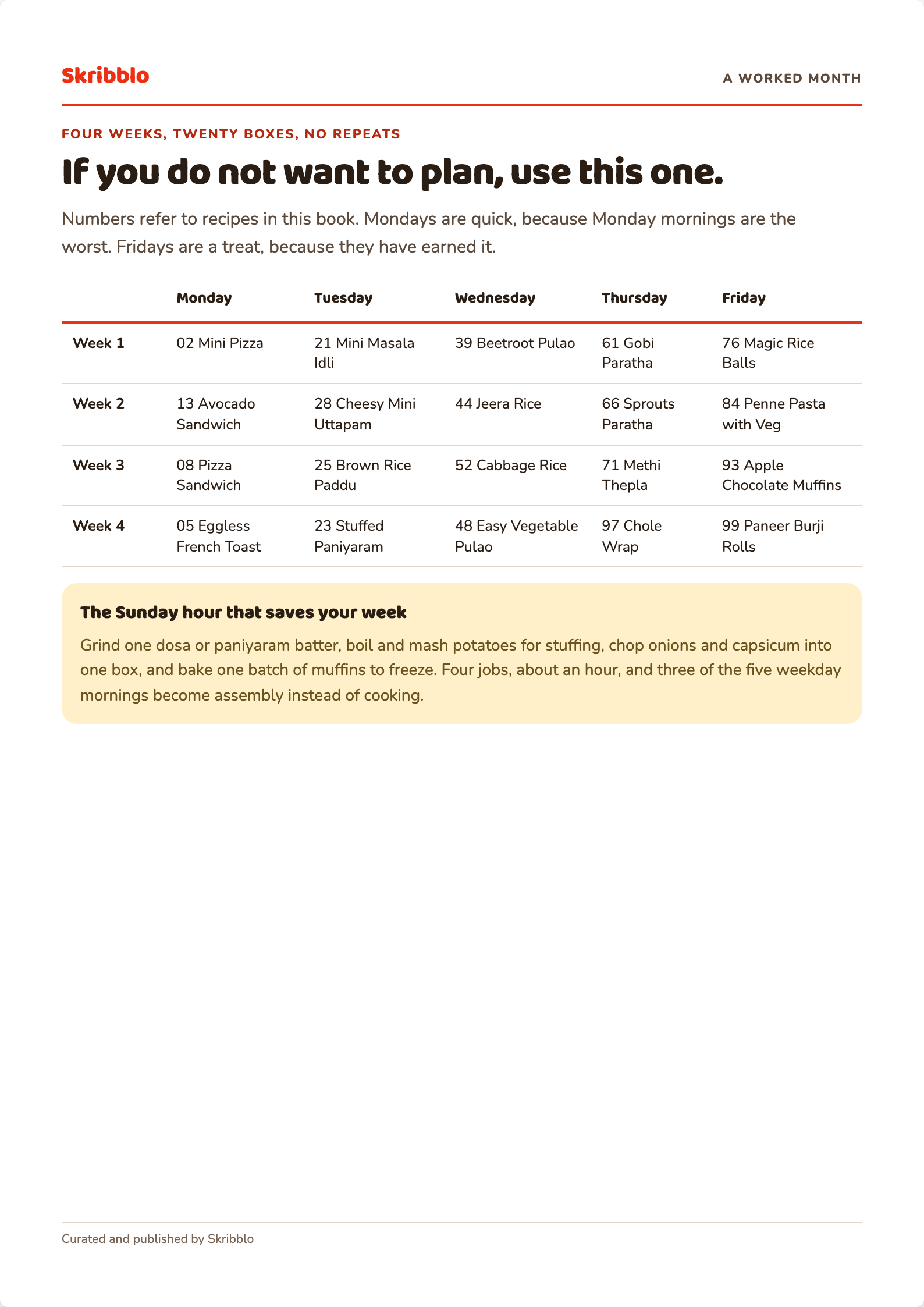 The four-week lunchbox planner