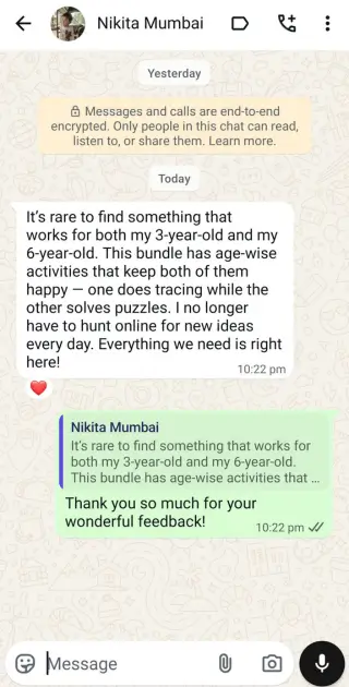 WhatsApp message from a parent in Mumbai