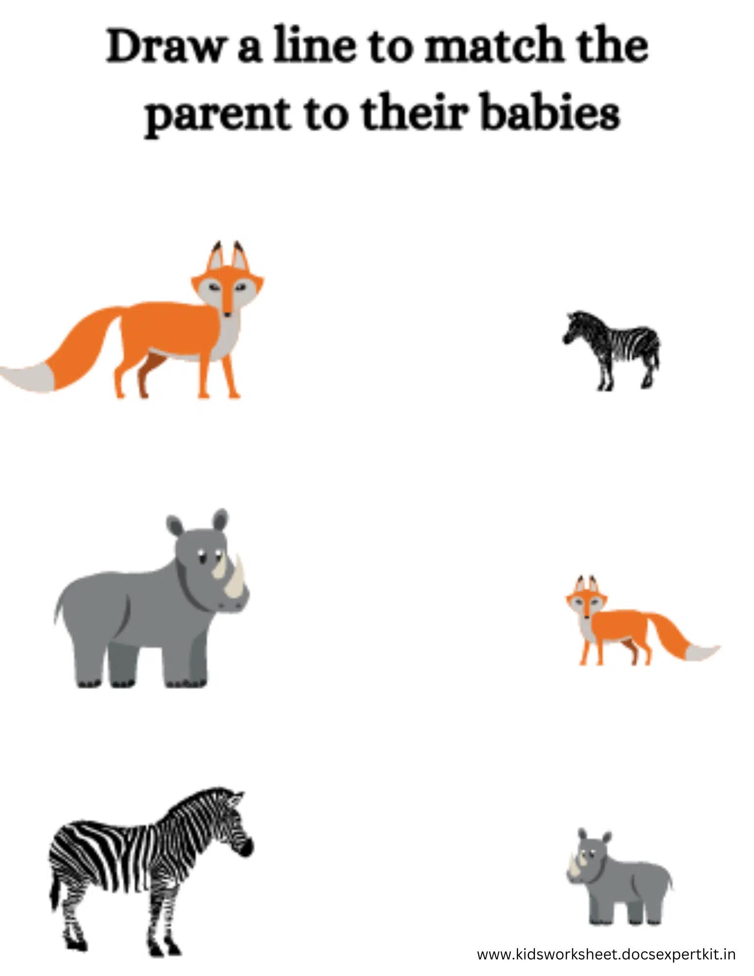 Match the animal to its baby worksheet